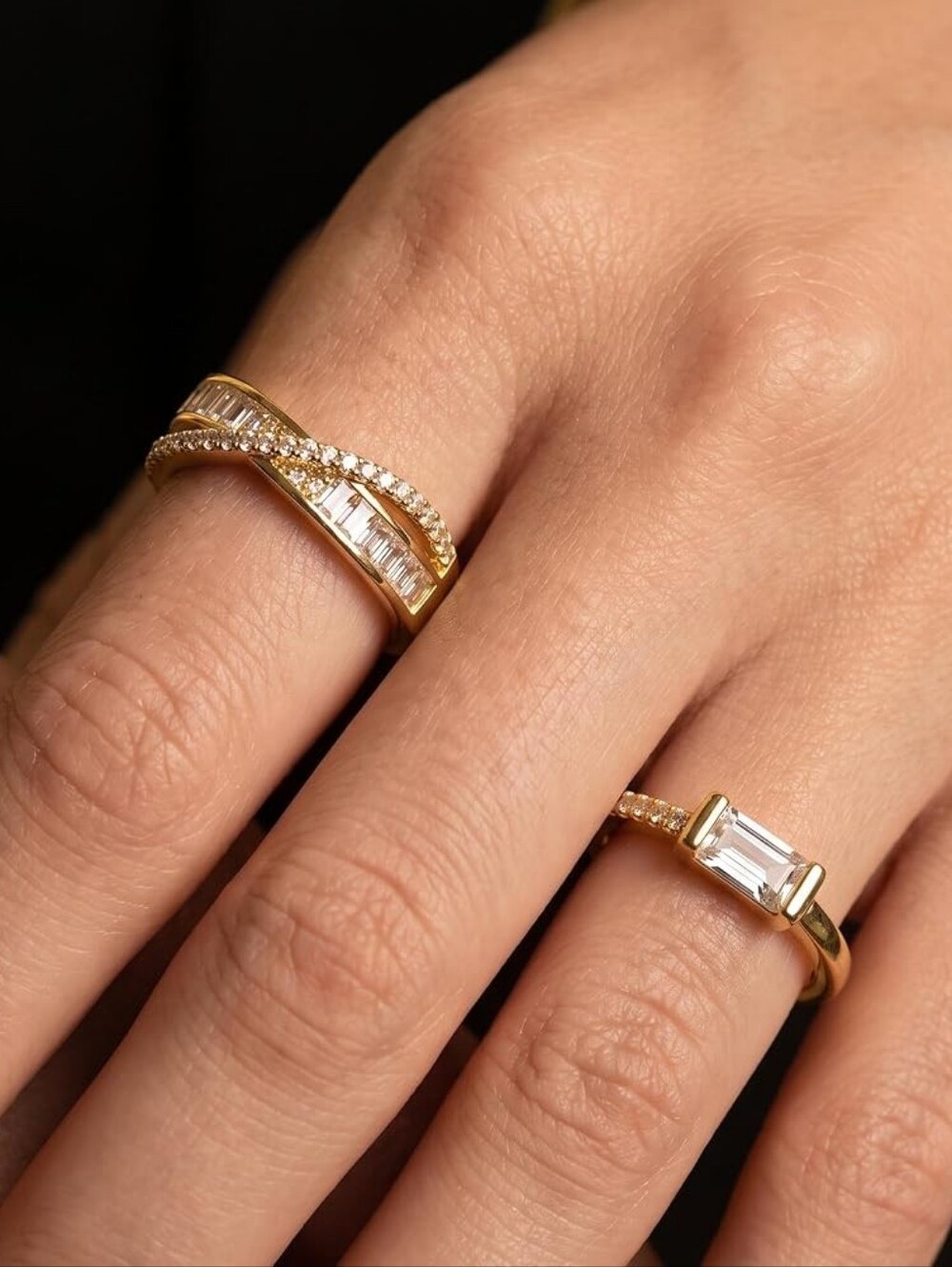 14K Gold Plated Stackable Rings Dainty Cubic Zirconia